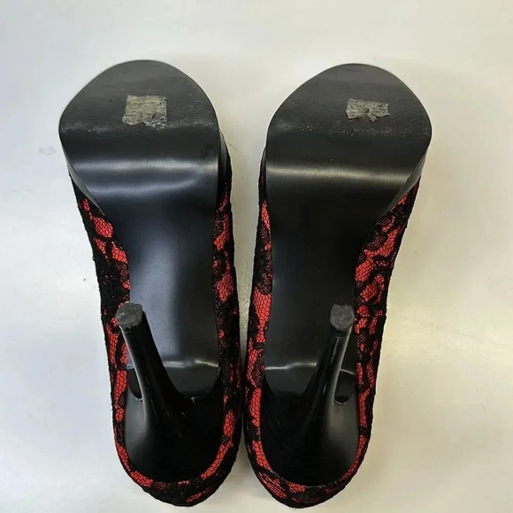 Pleaser Bliss-30-2 Platform Pump High Heel Shoes Lace Black Red Women's Size 7 - Picture 9 of 10